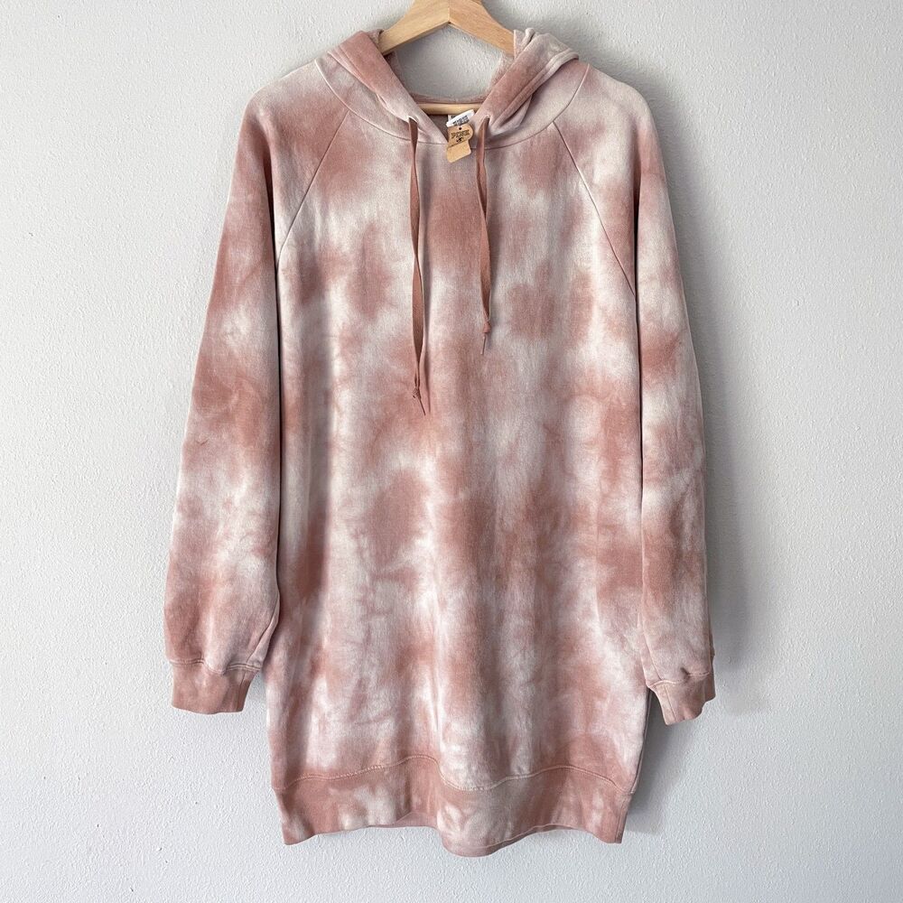 Victoria's Secret PINK Hoodie Pullover Sweatshirt Dress M Cloudy Beige Tie Dye